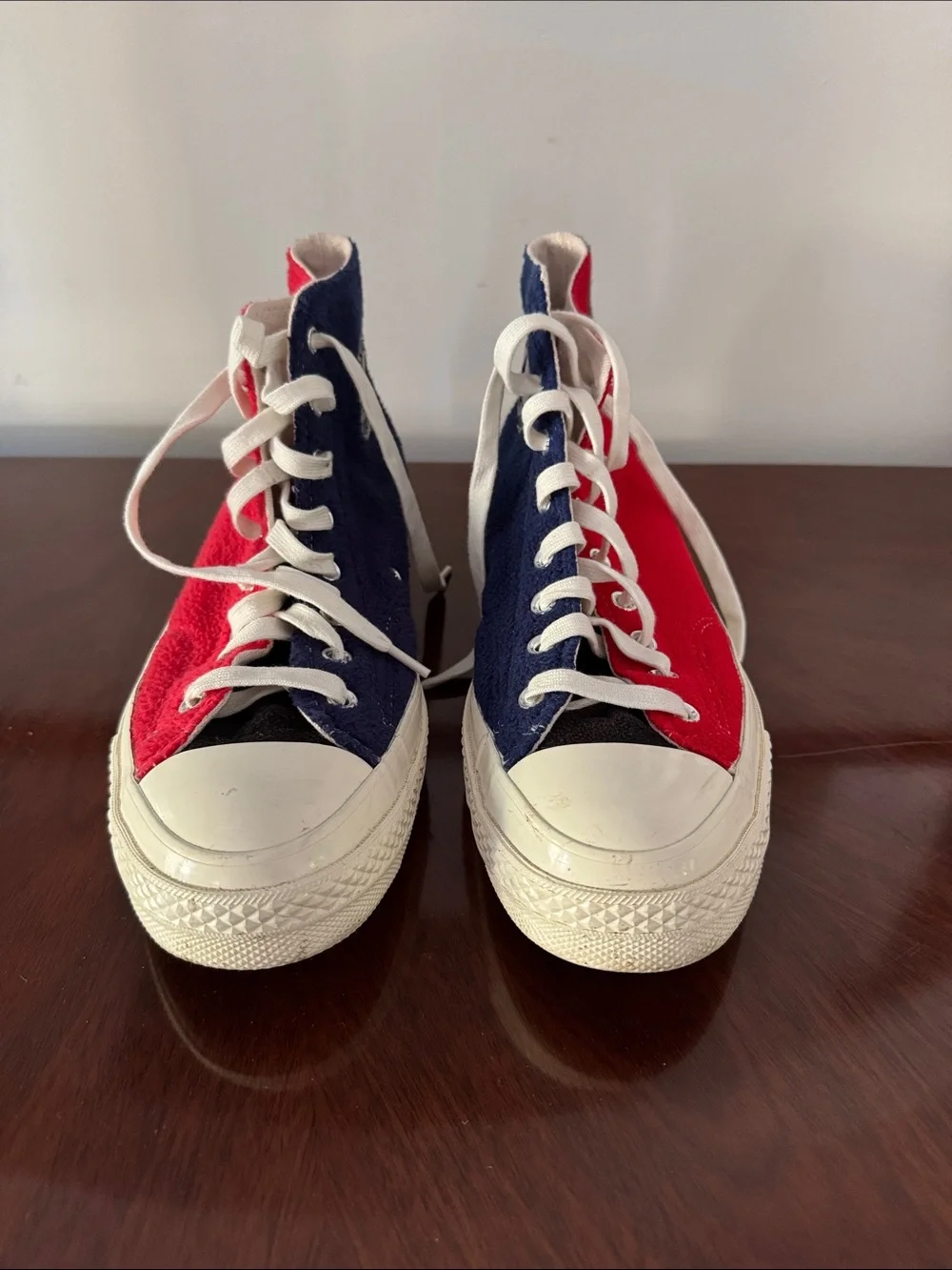 Converse Chuck Taylor High Top Sneakers in Red and Navy Blue Felt